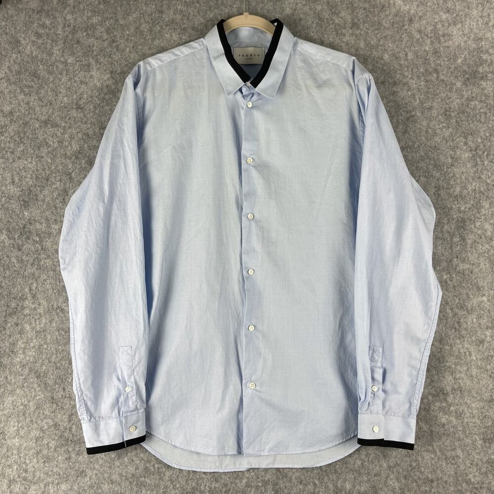 Sandro Paris Top Womens XXL Blue Button Up Cotton Long Sleeve Minimal Preppy - Picture 1 of 16